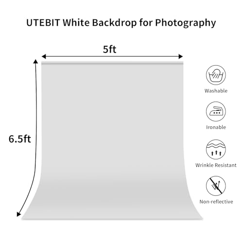 UTEBIT White Backdrop Curtain for Photography, 5x6.5FT Photo Background for Photographic Parties Video Recording Live Streams Polyester Fabric Photoshoot Screen Backdrops - size: 5x6.5FT