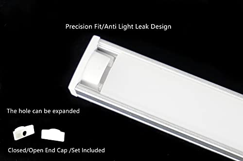 5-Pack Pre-Drilled Countersunk Hole 3.3FT/100CM LED Strip U Channel Diffuser, Hacksaw Easy Cut Flush Mounted Under Cabinet Tape Light Aluminum Track Low Profile with Mounting Spares