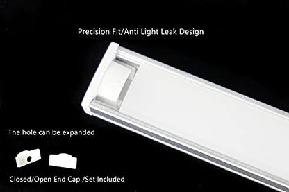 5-Pack Pre-Drilled Countersunk Hole 3.3FT/100CM LED Strip U Channel Diffuser, Hacksaw Easy Cut Flush Mounted Under Cabinet Tape Light Aluminum Track Low Profile with Mounting Spares