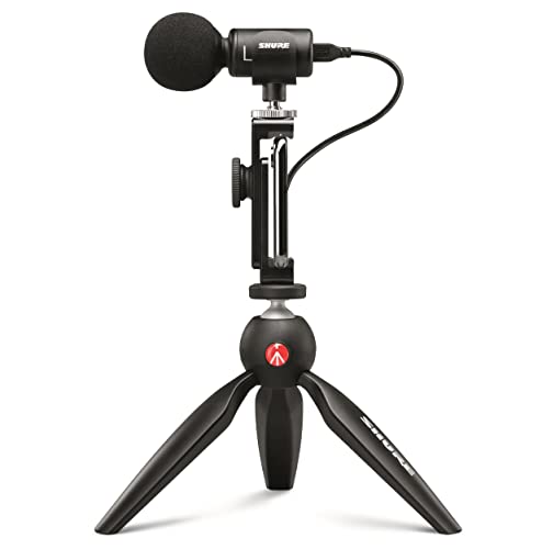 Shure MV88+ Video Kit - Digital Stereo Condenser Microphone for Apple and Android, with Manfrotto PIXI Tripod, Phone Clamp, Mount, iOS and USB-C Cables for Next-Level Connectivity (MV88+ Video KIT) - style: MV88+ Video Kit (Old Package)