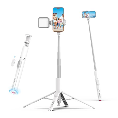 Ulanzi MT86 60" 4 Legs Phone Tripod, for iPhone Android Selfie Stick Stand | Auto-Open Anti-Slip Base Aluminum Stand with Cold Shoe Bluetooth Controller, Lightweight for vlog TikTok Live Stream Travel - color: White