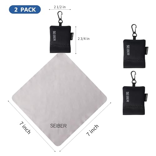 SEIBER Microfiber Lens Cleaning Cloth Screen Cleaner, Black, 2PCS | 7 x 7 inch, with Neoprene Pouch, For Glasses, Laptops, Cameras, Self-Closing Bottom - color: Black