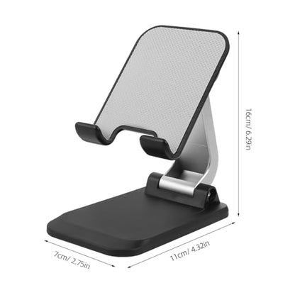 SHERCHPRY Aluminum Alloy Desktop Phone Holder Stand for Office and Home, Foldable Tablet and Cell Phone Desk Stand, Heavy Duty Stable Base in Black for Live Streaming and Video Calls