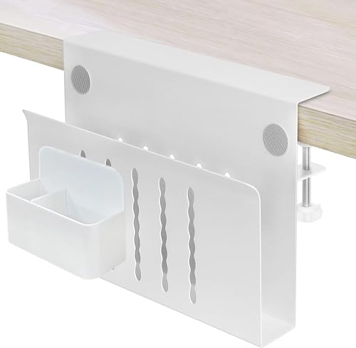 Laptop Holder for Desk, Under Desk Storage Organizer with Pen Slot (White) | osseph Desk Shelf, 22 Lbs Carbon Steel, Magnetic File Holder, No Drill Clamp to 0.5-2.38" Desks, Standing Desk Accessories - color: White