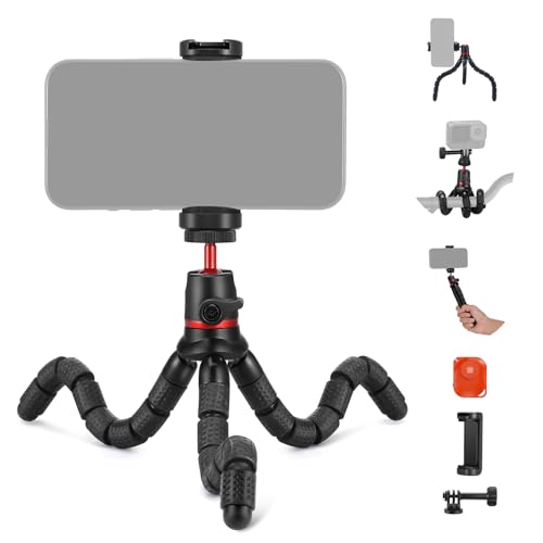 NEEWER Tripod for iPhone with Remote/Action Camera Mount Adapter/Phone Holder, Mini Flexible Camera Phone Tripod Stand Compatible with GoPro Samsung DSLR Camera Webcam for Vlog, Video Recording, T72 - style: T72