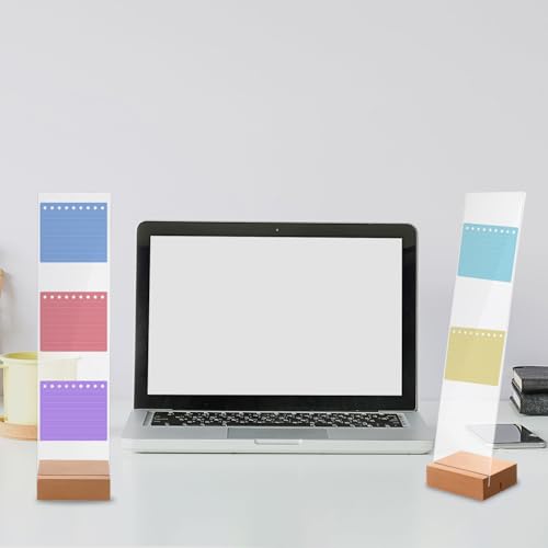 2pcs Monitor Memo Board with Detachable Wooden Base, Clear Acrylic Sticky Note Holder for Computer Screen Monitors Portable Desk Organizer Office Accessories for Laptops & Desktops