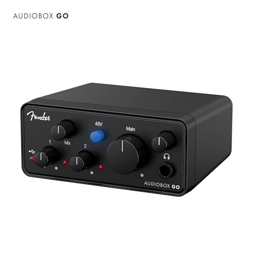 Fender AudioBox GO USB Audio Interface, for Guitarist, Vocalist, or Producer. Includes easy to use software, Fender Studio app, Amp and FX pack to create Studio Quality recordings. PC/Mac | 6-Month Fender Studio Pro Trial, 1 Xlr Combo, 1 Hi-Z Input, Plus