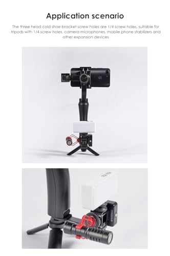 Triple Cold Shoe Mounts Plate Microphone Led Video Light Extension Bracket Microphone Stand Rig Compatible for DJI OSMO Mobile 3 2 OM 4 Zhiyun Smooth 4/Feiyu Vimble 2 Gimbal Stabilizer - color: ST-002-1