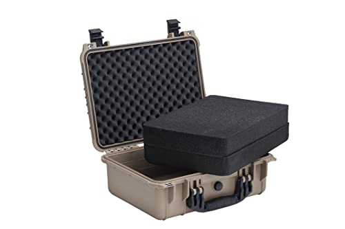 MEIJIA Portable All Weather Waterproof Camera Case With Foam,Fit Use of Drones,Camera,Equipments,Pistols,15.98x12.99x6.85inches - color: Desert Tan