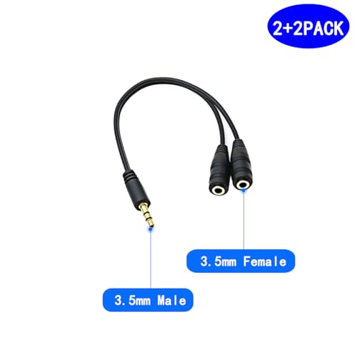 Gold Plated 3.5mm Stereo Jack Splitter Cable Adapter Connectors，Audio Adapter 6.35mm (1/4 inch) Male to 3.5mm (1/8 inch) Female Stereo Headphone Connector Gold Plated(2+2 Pack)