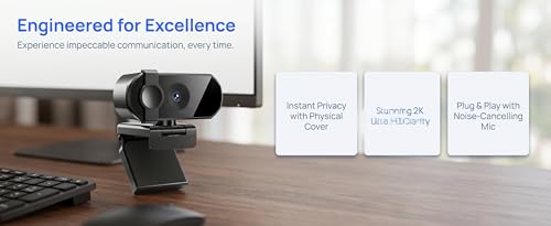 2K HD Webcam with Privacy Cover USB Plug and Play Computer Camera with Dual Mic Desktop Cam for Video Calling Streaming - size: 2K One size fits all