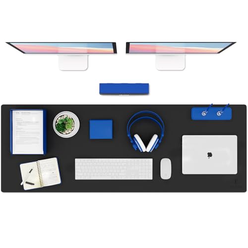 K KNODEL Large Office Leather Desk Mat, Mouse and Keyboard Pad, Computer and Laptop Mat, Desktop Protector and Cover, Writing Pad and Blotter (47.2"x17", Black) - color: Black, size: 47.2" x 17"