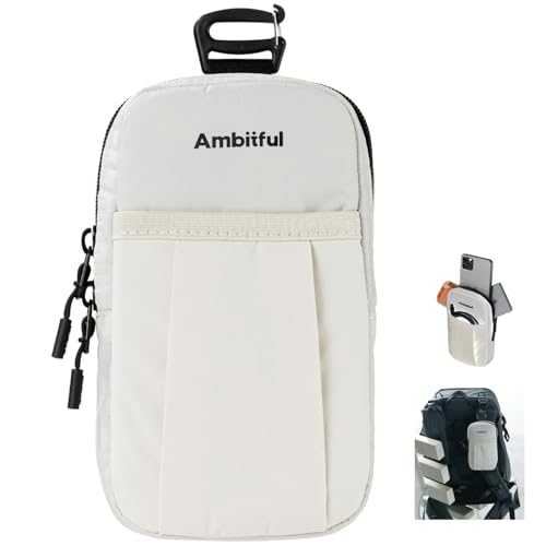 AMBITFUL Compact Sports Camera Bag, Shoulder Strap Storage Case, 3.94 x 1.57 x 7.09 inches, Compatible with Phones, Compact Cameras, Power Banks, Headphones, Black (Hang U1) (White) - color: White