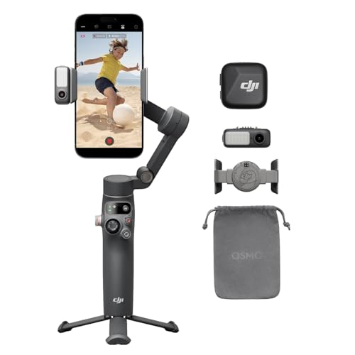 DJI Osmo Mobile 7P + Mic Mini TX (Infinity Black), Gimbal Stabilizer | For iPhone & Android, Native Tracking, Audio Reception, Lighting, 3-Axis Phone Gimbal, Built-in Extension Rod & Tripod