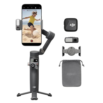 DJI Osmo Mobile 7P + Mic Mini TX (Infinity Black), Gimbal Stabilizer | For iPhone & Android, Native Tracking, Audio Reception, Lighting, 3-Axis Phone Gimbal, Built-in Extension Rod & Tripod