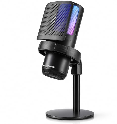 Gaming Mic for PC & PS5, RGB USB Streaming Microphone with Quick Mute