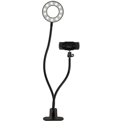 Slide 720P HD Webcam with Portable Ring Light and Clamp-on Stand, Streaming Camera with Mic, 30 FPS, 30 Light Modes, 2 Flexible Arms, Secure Clamp, Includes Sliding Lens Cover and USB Cable - size: 720P