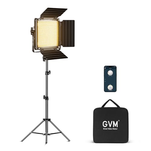 GVM 480 LED Video Light with Tripod, Dimmable 2300K-6800K LED Video Lighting with APP Control, SLED Photography Continuous Light for Studio Light for Studio YouTube Video Studio Set, Video Lamp