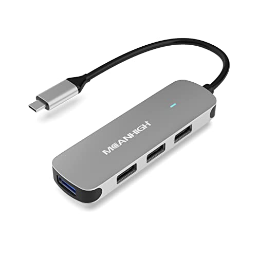 USB C Hub 4 Ports, MEANHIGH Multiple USB 3.0, 2.0 Splitter Portable USB C to USB Adapter for Laptop, Plug and Play Mini USB Extender for PC, Flash Drive, Mobile HDD - size: USB-C-Grey
