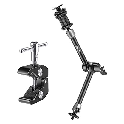 NEEWER 5.9"/15cm Adjustable Friction Magic Arm with 1/4" Screw on Both Ends, Compatible with SmallRig Cage, Flash/LED Light/Microphone/Monitor/SuperClip, Max Load 4.4lb/2kg, ST15 - style: 11"/28cm w/Clamp