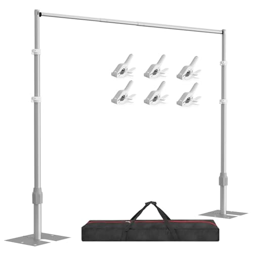 EMART Backdrop Stand Heavy Duty, 10x10Ft Adjustable Pipe and Drape Backdrop Stand Kit, Photo Booth Background Frame with Foldable Metal Base for Wedding Photography Birthday Party Decoration - color: Silver