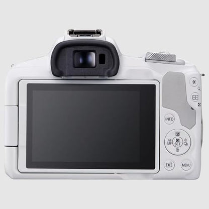 Canon EOS R50 Mirrorless Camera (White) with RF-S 18-45mm F4.5-6.3 is STM Lens 5812C012 Bundle with Deco Gear Photography Bag + Microphone + Tripod + Premium Photography Pro Ebook & Accessories Kit - color: White