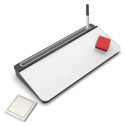 Audio-Visual Direct White Glass Desktop Notepad Set - Dry Erase Board with Marker, Eraser & Sticky Notes - - color: White, size: 8"W x 2"H