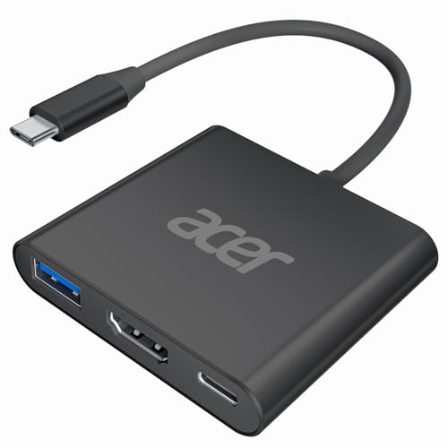 Acer USB C to HDMI Adapter, 4K USB C Hub with 100W PD, USBA 3.0 Port, HDMI to USBC Multiport Digital AV Converter for MacBook Pro/Air, iPad, Tablets, TV, Monitor and More (Black) | HDMI to USBC Multiport Digital AV Converter, USBA 3.0 Port Compatible with