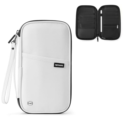 Travel Passport Holder, Large Family Passport Walle for Men Women RFID Passport Cover Lightweight Portable Document Organizer with Wrist Strap (White) - color: White