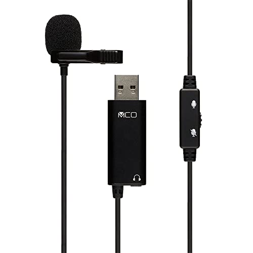 MIYOSHI ZUMF-08/BK MCO USB Pin Microphone, Mini Clip, 0.14 inch (3.5 mm) Earphone Terminal, Microphone Mute Switch, Omnidirectional, Compatible with Windows and MacOS, Cable Length 4.7 ft (1.9 m), 6