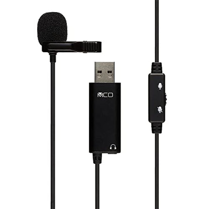 MIYOSHI ZUMF-08/BK MCO USB Pin Microphone, Mini Clip, 0.14 inch (3.5 mm) Earphone Terminal, Microphone Mute Switch, Omnidirectional, Compatible with Windows and MacOS, Cable Length 4.7 ft (1.9 m), 6