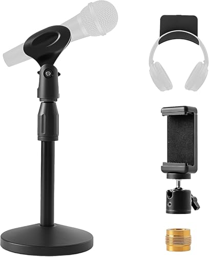 Height&Angels Adjustable Desktop Microphone Stand for Diameter Max 1.77" with Phone Holder and Headset Holder Up to 3.3Lbs, 5/8" Male to 3/8" Adaptor for Blue Yeti Snowball Spark and More (Upgraded) - size: Medium-Upgraded
