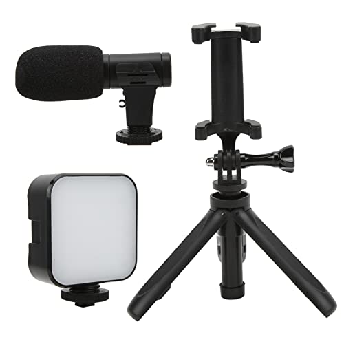 Smartphone Vlogging Kit with Microphone, Fill Light and Tripod, Complete Phone Video Recording Kit for Live Broadcast, YouTube Vlog, Compatible with 5.5-8cm Phones, Includes 360°