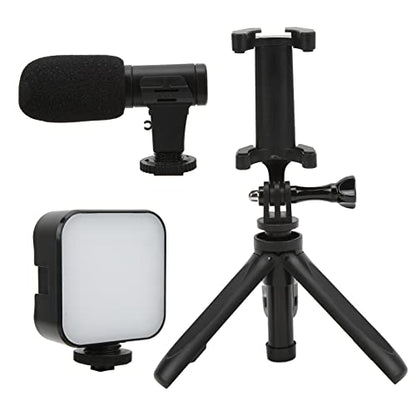 Smartphone Vlogging Kit with Microphone, Fill Light and Tripod, Complete Phone Video Recording Kit for Live Broadcast, YouTube Vlog, Compatible with 5.5-8cm Phones, Includes 360°