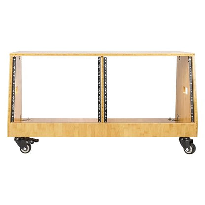 Sound Town DIY 2 x 8U Slanted Studio Rack with Solid Carbonized Bamboo, Casters, for Recording Room, Home Studio (STBR-D8T) - size: 2 x 8U, Carbonized Bamboo