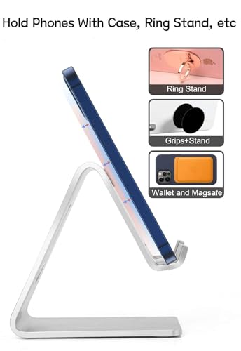 Aoviho Cell Phone Stand for Desk, Desktop Phone Holder, Aluminum Mobile Phone Stand for iPhone 15 14 13 12 pro Mini 11 X Xr Xs max 8 7 6 6s Plus Samsung Galaxy S21 Ultra All Smart Phones,Silver - color: Silver