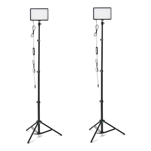 Amazon Basics 2-Pack Dimmable LED Video Light with 62.3-Inch Adjustable Tripod, RGB Modes, 360° Gimbal, USB-Powered, for Streaming, Content Creation