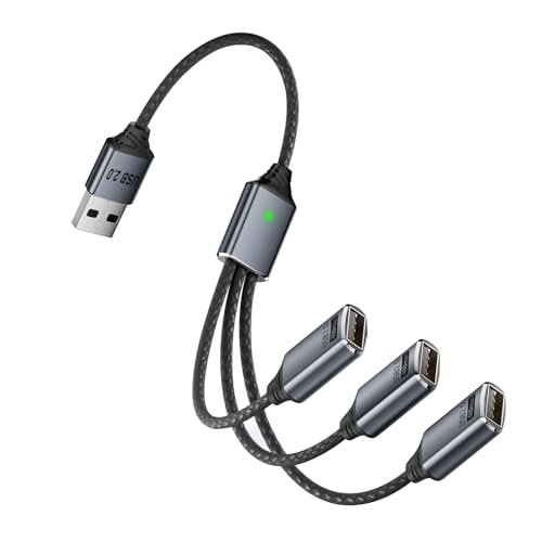 USB Splitter 1 in 3 Out,USB2.0 Male to 3 Female Y Extension Hub Cable,Black | for Car,Mac,Xbox,Laptop,Tablet,Smartphone Data Transmission