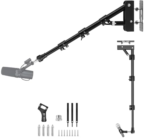 Microphone-Ceiling-Stand,Telescoping Mic Wall-Mount Boom Arm compatible with Shure MV7,MV6,SM7B,SM58,SM57,SM4,SM7dB Microphones for Podcast, Streaming, Gaming & Studio Recording