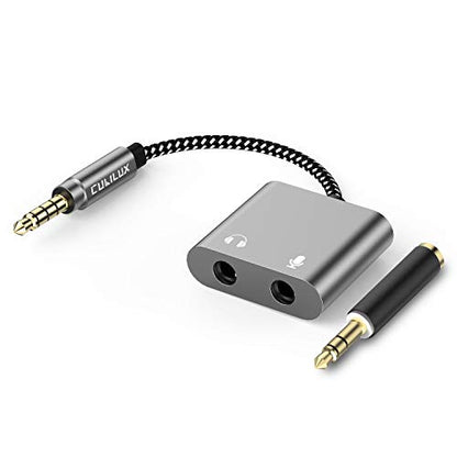 Cubilux 3.5mm TRS Audio Microphone to TRRS Male Adapter, 1/8” Headphone MIC Splitter Compatible with MacBook iPad Switch PS4 PS5 Xbox One/360 Smartphone Tablet Computer Laptop - color: Grey, size: 3.5mm, HP+MIC