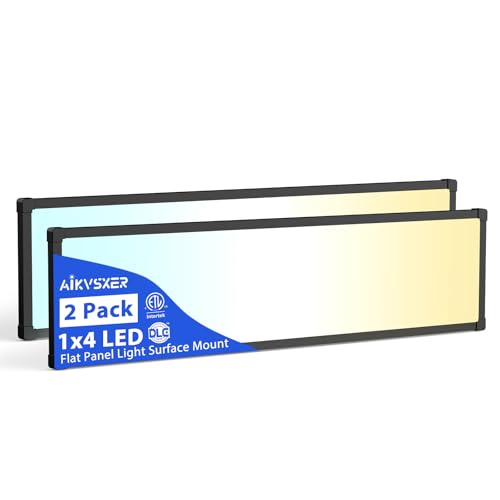 AIKVSXER 2Pack 1x4 LED Flat Panel Light, 6500LM Ultra-Bright, 30-50W Black | 3000K-6500K Adjustable, 0-10V Dimming, AC120-277V, Slim Surface Mount Ceiling Light for Office, Home, Garage - color: Black, size: 1x4ft-2P