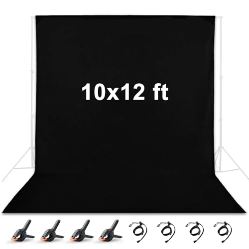 Mountdog 10 x 12 ft Black Backdrop, Polyester Fabric Chromakey Background for Photography, Video, Studio and Television with 4 Backdrop Clips and 4 Spring Clamps