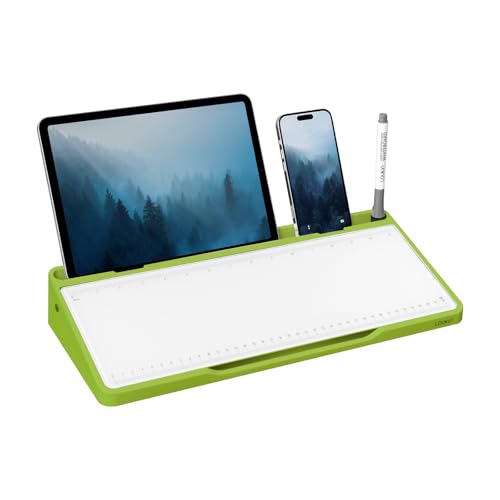 LOUKIN Glass Desktop Whiteboard, 15.3" x 5.6" Dry Erase Desk Board with Dotted and Graduated Surface, Desktop Buddy, Great for Design and Drawing, 3 Markers and 1 Dry Erase Eraser Included (Green) - color: Green