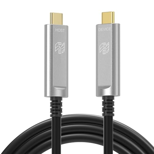 50ft USB C to USB C Cable Fiber Optic,Long Extension 10Gbps High Speed Data Transfer,Compatible with Webcams, Cameras,Gaming Consoles,Hubs,HDDs,VR AR - color: Silver, size: 50ft