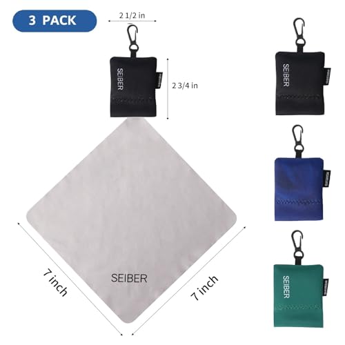 SEIBER Microfiber Eyeglass Cleaning Cloth with Neoprene Pouch, 3P, BK Blue GRN | 7x7 in For Glasses, Laptops, Cameras, Screen, Self-Closing Bottom - color: Bk Blue Grn-(3pack)