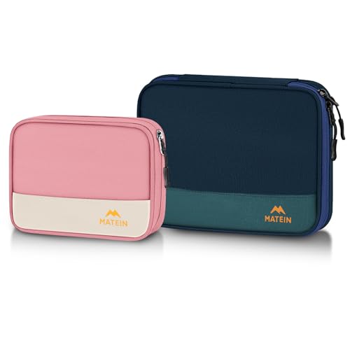 MATEIN Travel Cable Organizer Pouch, Scratch Resistant Portable Charger Case for Electronic Accessories, Travel Tech Bag for Cable, Guitar Picks, Cord Organizer Bag for Work & Office, 2 Pack - color: Blue-Pink, size: Small