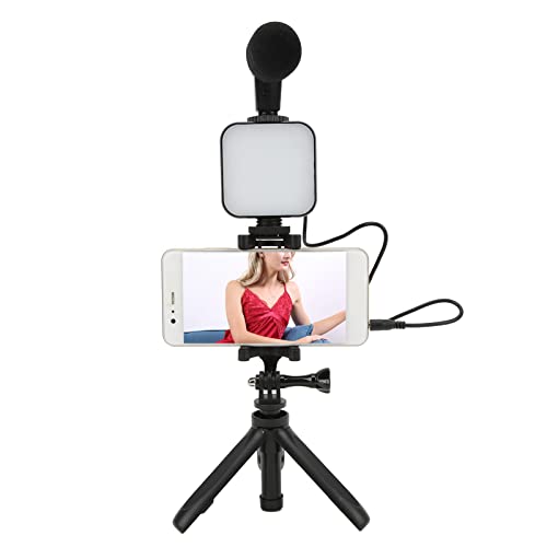 Smartphone Vlogging Kit with 5 - in - 1 Mic, LED Fill Light, Tripod & Phone Holder for Live Streaming and Video Recording - Best Microphone for Podcast & Social Media Creator
