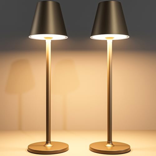 Timjorman 2-Pack Cordless Table Lamps - 5000mAh Rechargeable Battery Operated Desk Lamp, 3-Level Dimmable LED Night Light for Bedroom, Dining, Restaurant - Metal Design(Khaki-2Pack) - color: Khaki 2pack