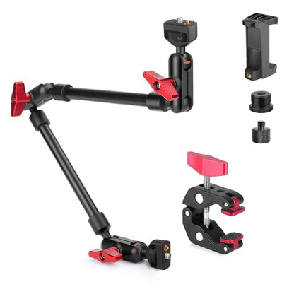 HEMMOTOP 22in Magic Arm with Clamp, Long Articulating Arm Camera Mount, Adjustable Phone Mount Holder 360° Rotation, Mic Arm for Microphone, LED Lights, for iPhone, Tripod, Desk, Table - size: 22 in