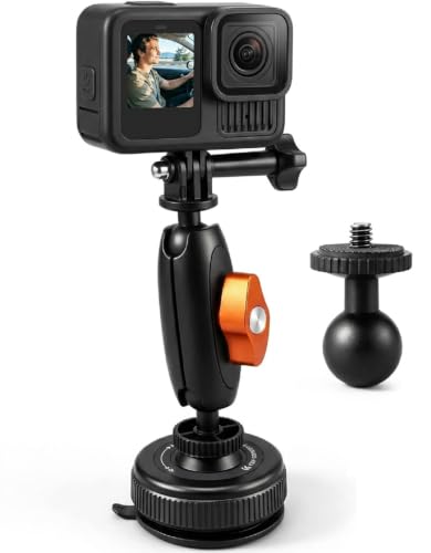 K&F CONCEPT Suction Cup Mount with Ball Head Magic Arm for Action Camera | Car Windshield Window Dash Mount Holder, 1/4" & Three-claw Adapter for GoPro Hero 13/12/11/10/9, Osmo Action 6/3/4/5 Pro XP01